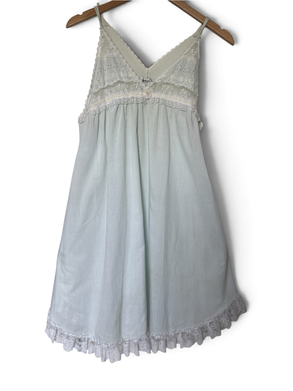 Vintage Christian Dior Lingerie Nightgown Petite Blue Lace Eyelet Babydoll Small